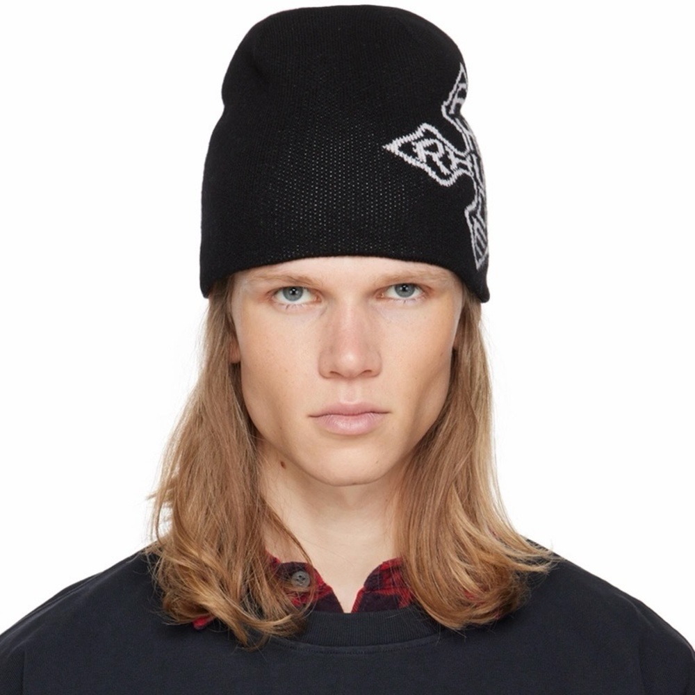 RHUDE Cross Logo Beanie • Black NWT • One Size • FW24 • $295 MSRP